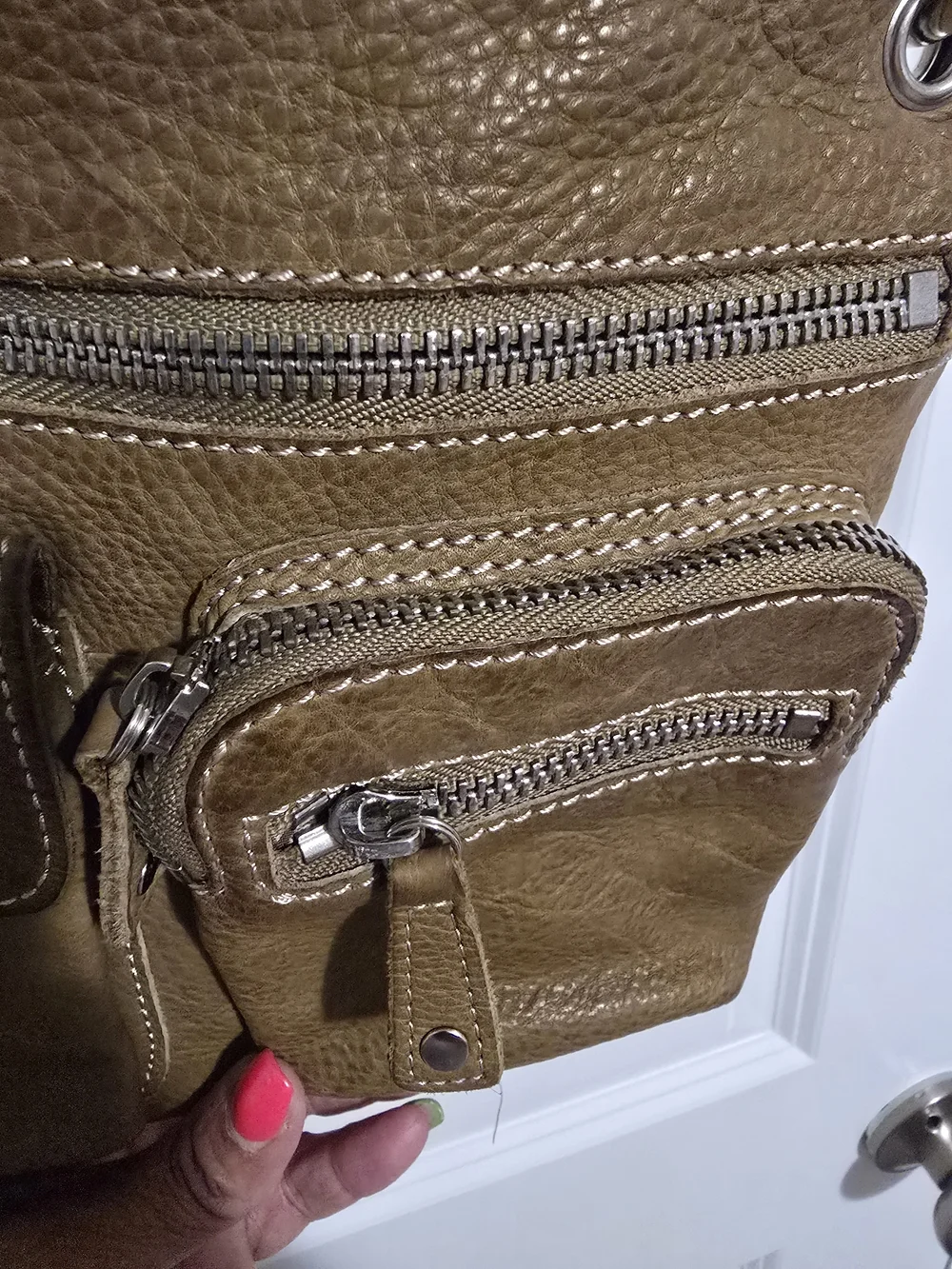 Fossil Tan Leather Crossbody Bag with Silver Hardware